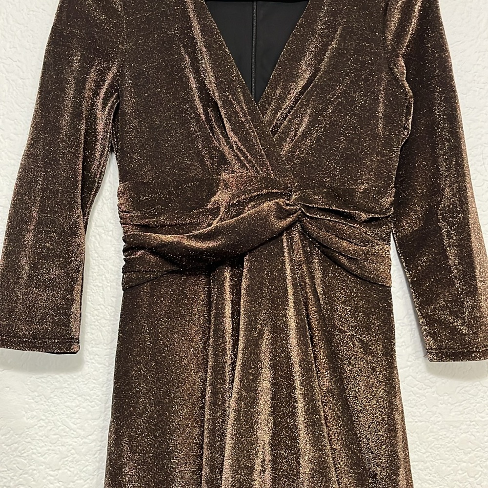 Eliza J Bronze Metallic Faux Wrap Dress - Picture 7 of 15